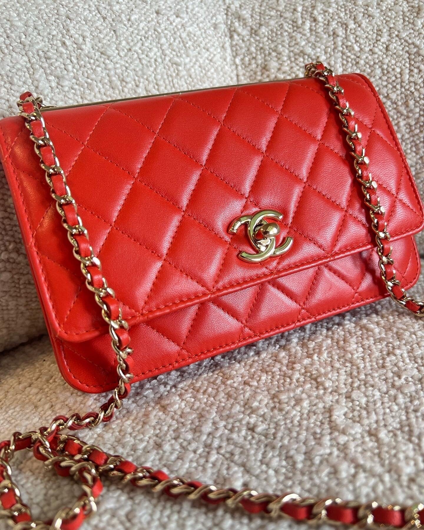 CHANEL Handbag Red Lambskin Quilted Trendy CC Wallet on Chain (WOC) - Redeluxe