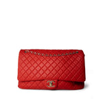 CHANEL Handbag Red Red Grained Calfskin XXL Travel Flap Bag Light Gold Hardware - Redeluxe