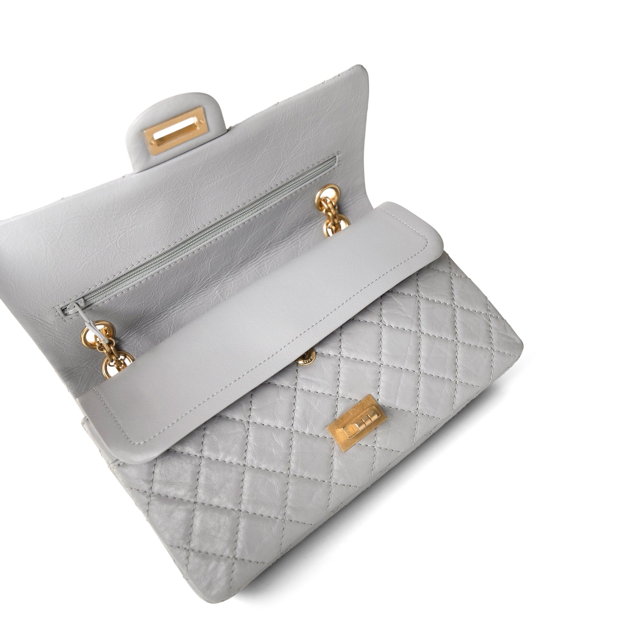 CHANEL Handbag Reissue / Grey Grey Aged Calfskin Quilted Reissue 225 Flap Antique Gold Hardware - Redeluxe