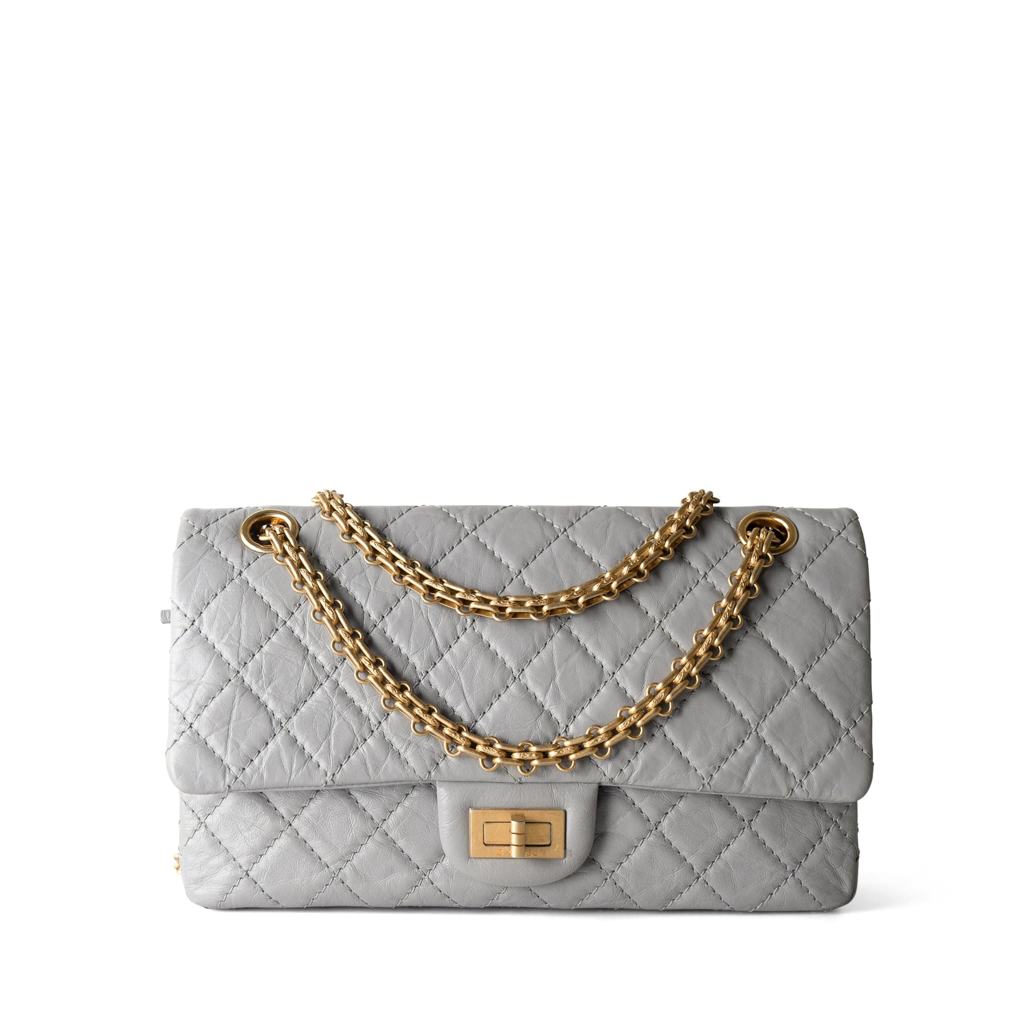 CHANEL Handbag Reissue / Grey Grey Aged Calfskin Quilted Reissue 225 Flap Antique Gold Hardware - Redeluxe