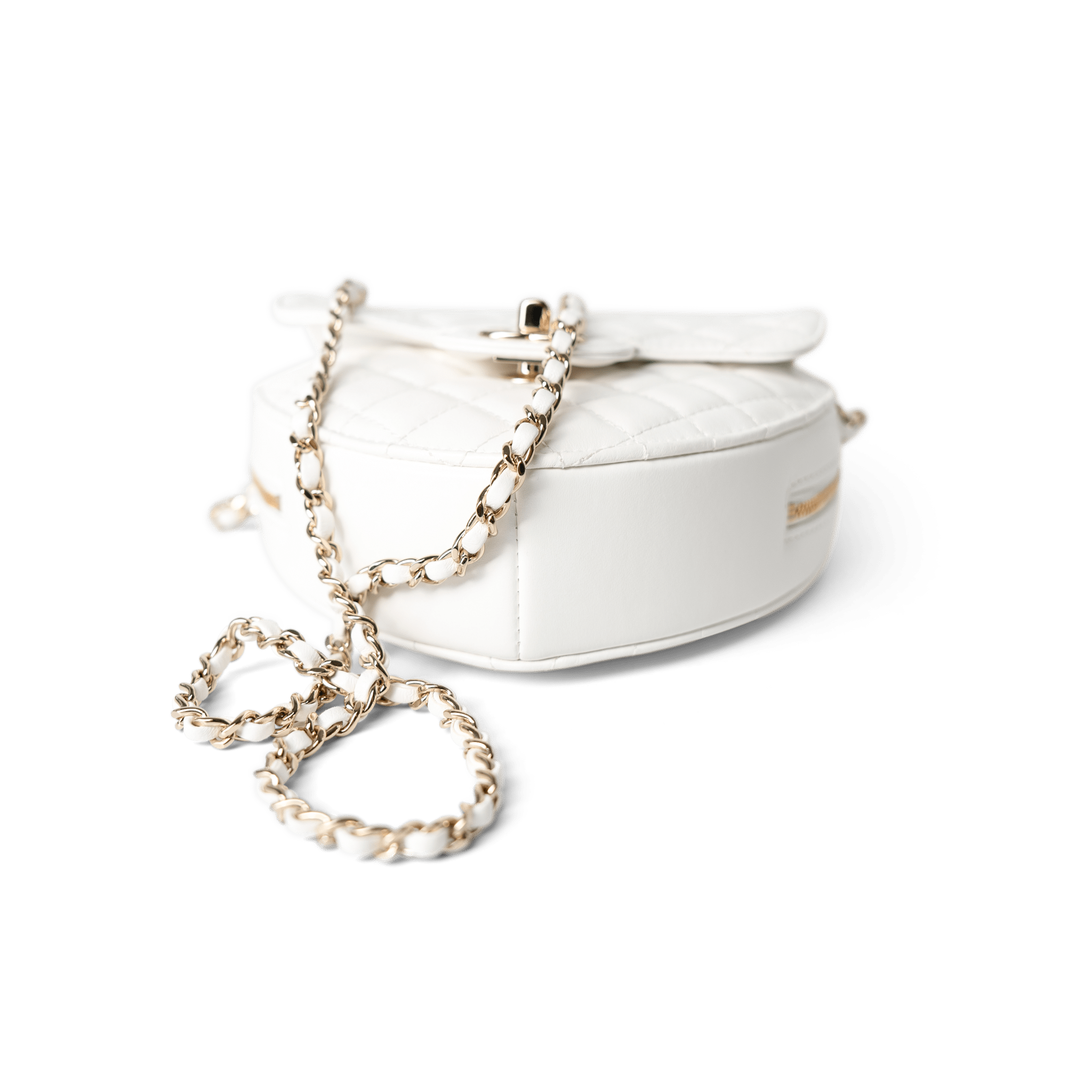 CHANEL Handbag Seasonal Bag / White 22S White Lambskin Quilted Large Heart Bag Light Gold Hardware - Redeluxe