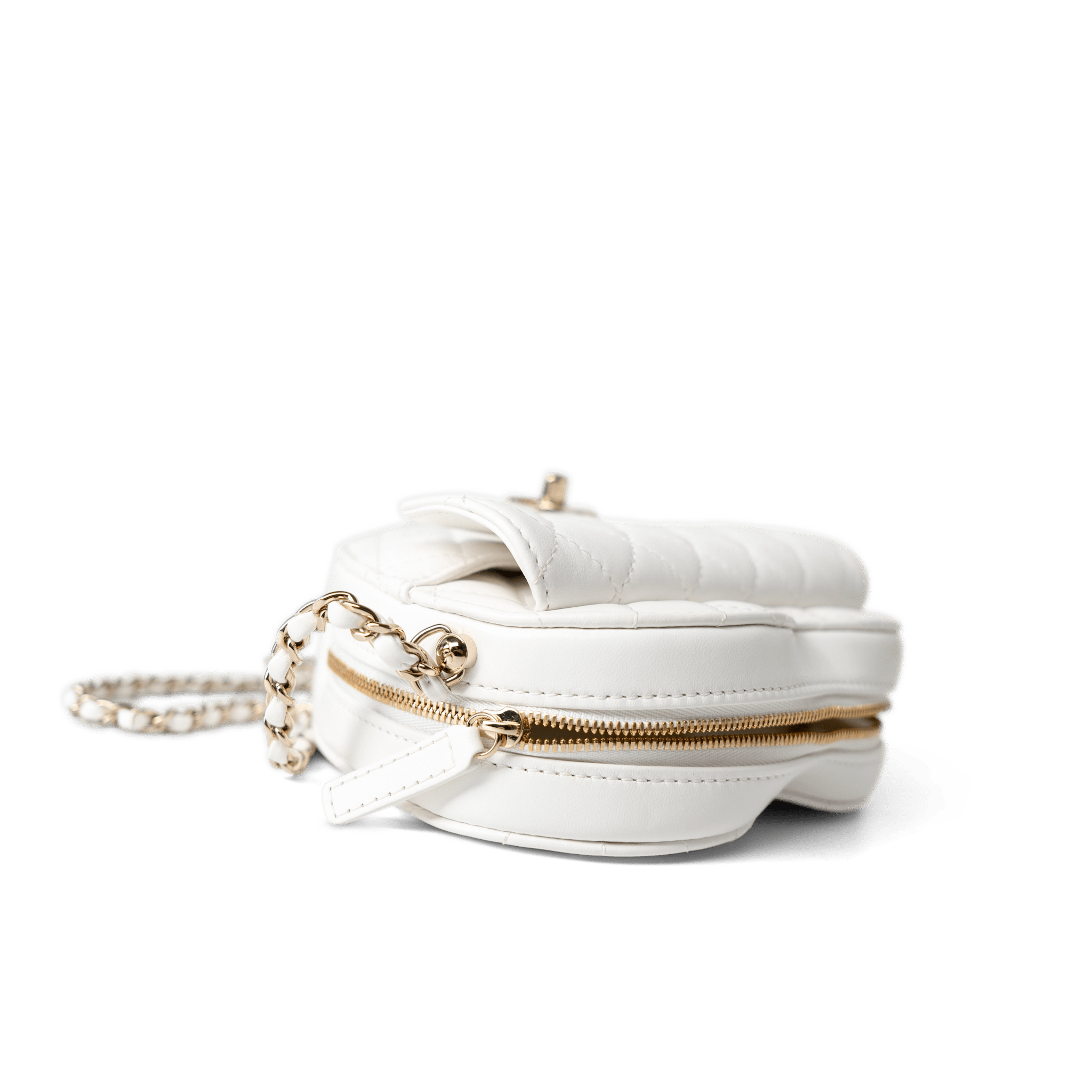 CHANEL Handbag Seasonal Bag / White 22S White Lambskin Quilted Large Heart Bag Light Gold Hardware - Redeluxe