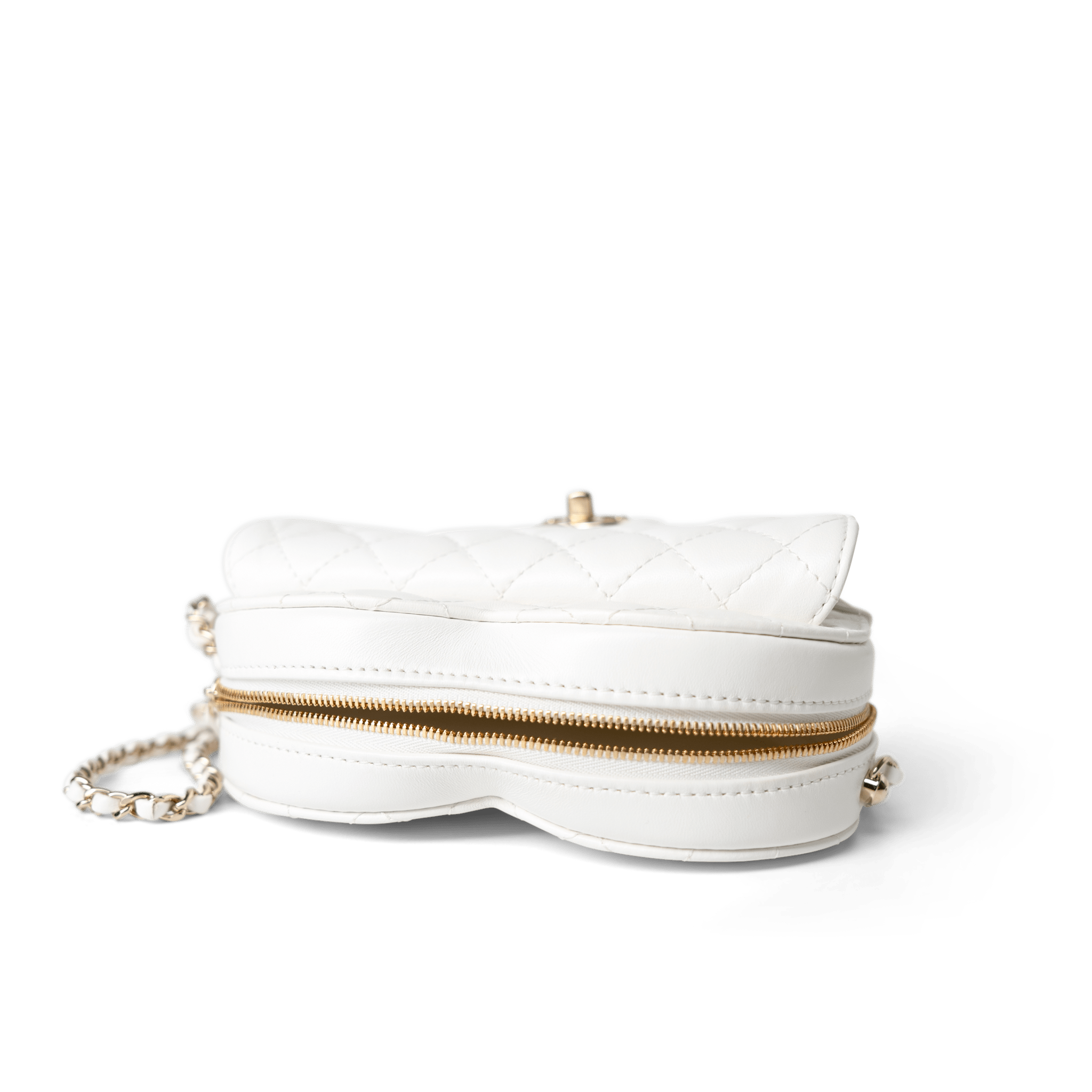 CHANEL Handbag Seasonal Bag / White 22S White Lambskin Quilted Large Heart Bag Light Gold Hardware - Redeluxe