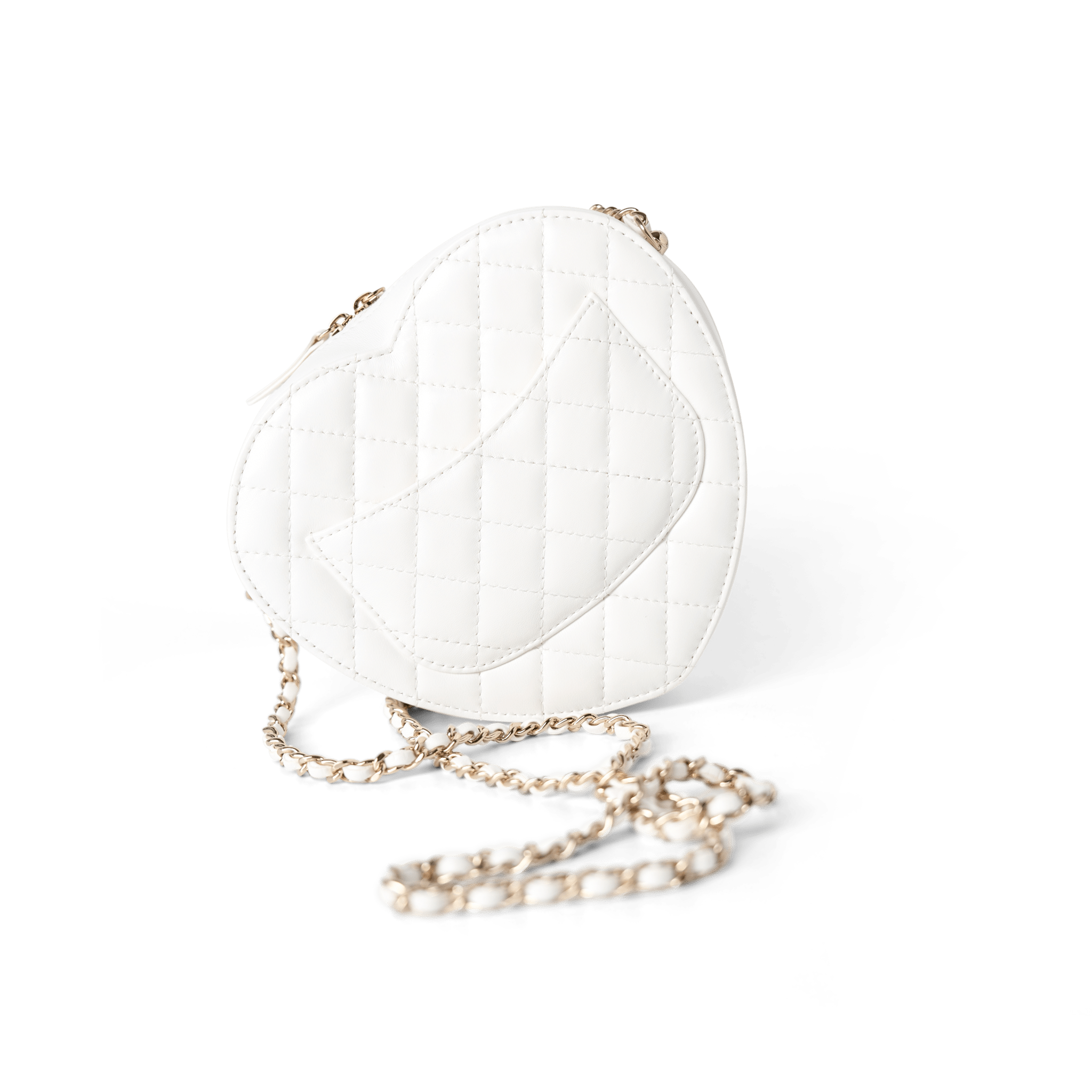 CHANEL Handbag Seasonal Bag / White 22S White Lambskin Quilted Large Heart Bag Light Gold Hardware - Redeluxe