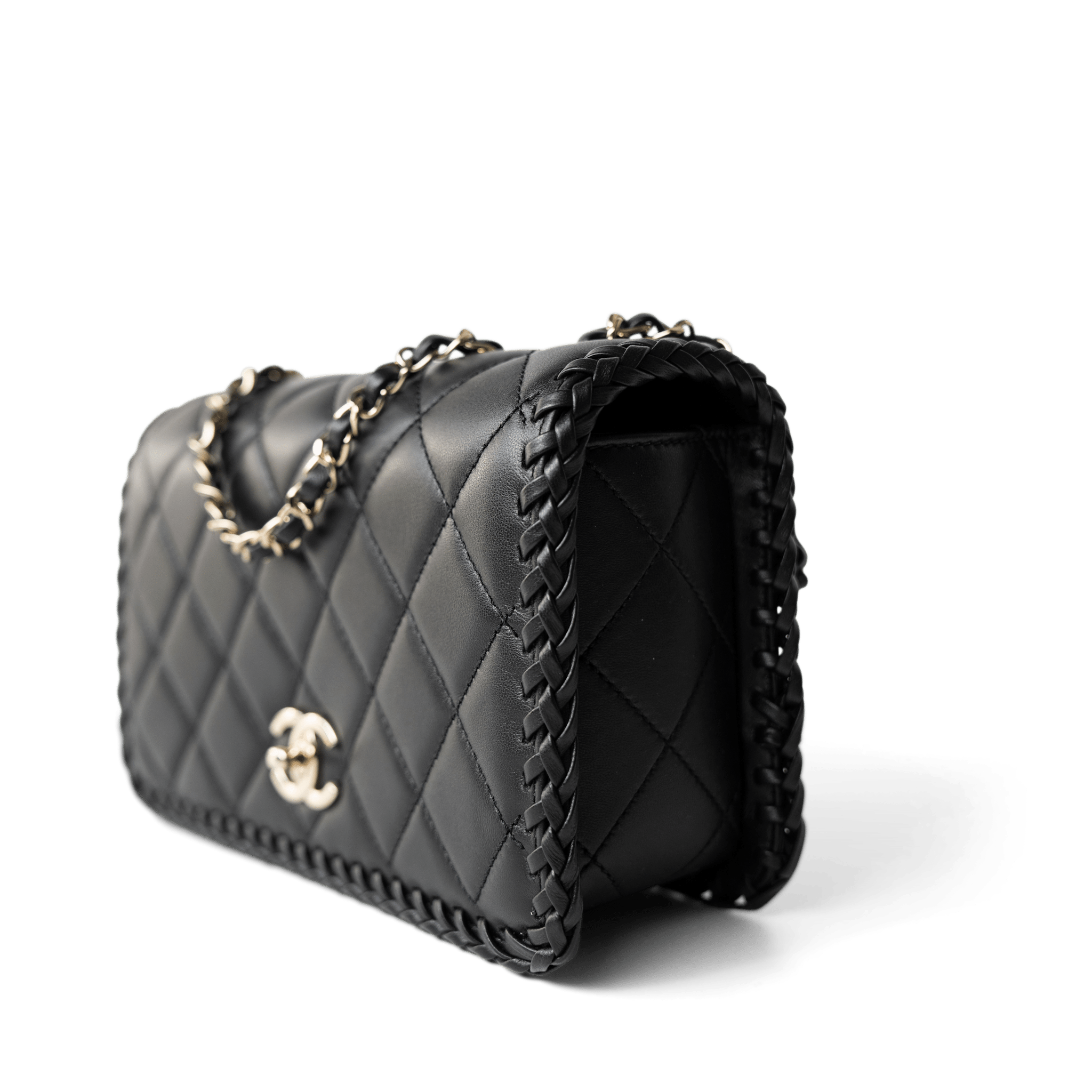 CHANEL Handbag Seasonal / Black 23A Black Lambskin Quilted Full Flap Bag Light Gols Hardware - Redeluxe