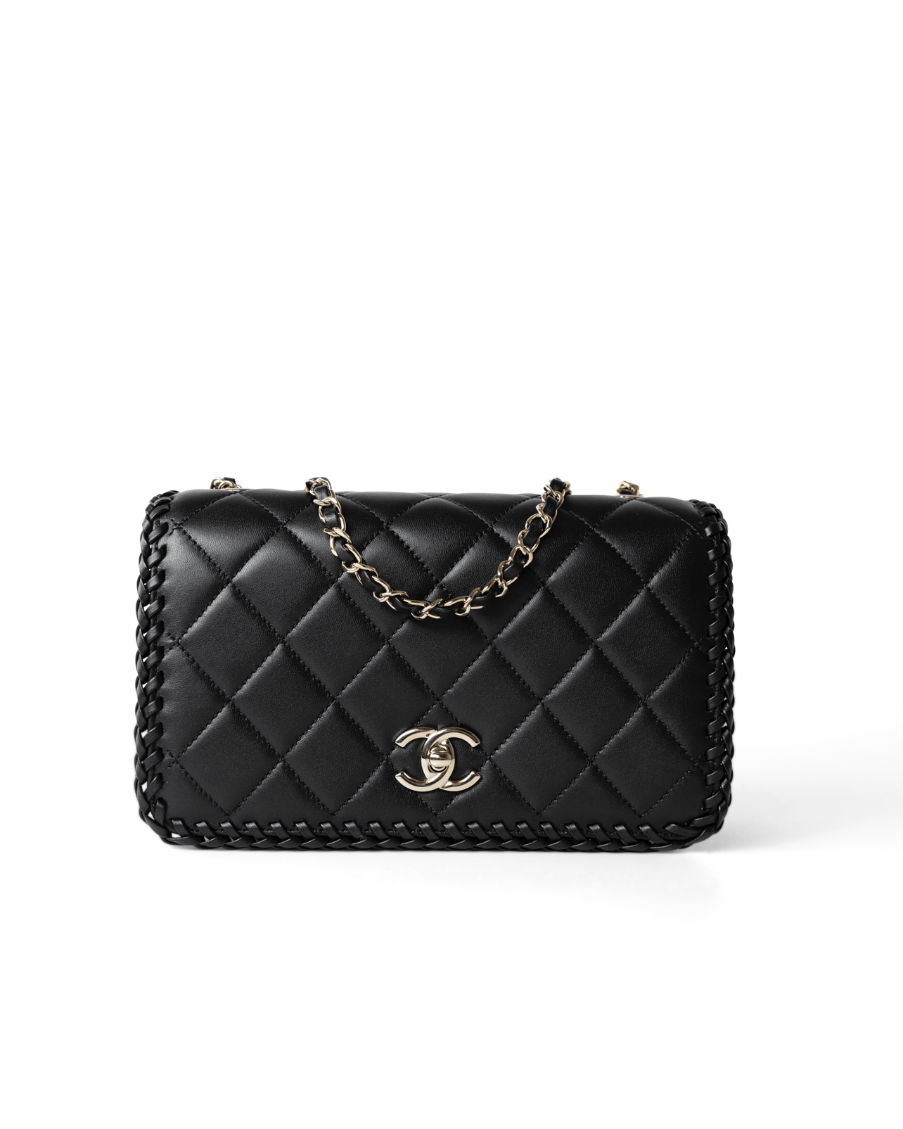 CHANEL Handbag Seasonal / Black 23A Black Lambskin Quilted Full Flap Bag Light Gols Hardware - Redeluxe