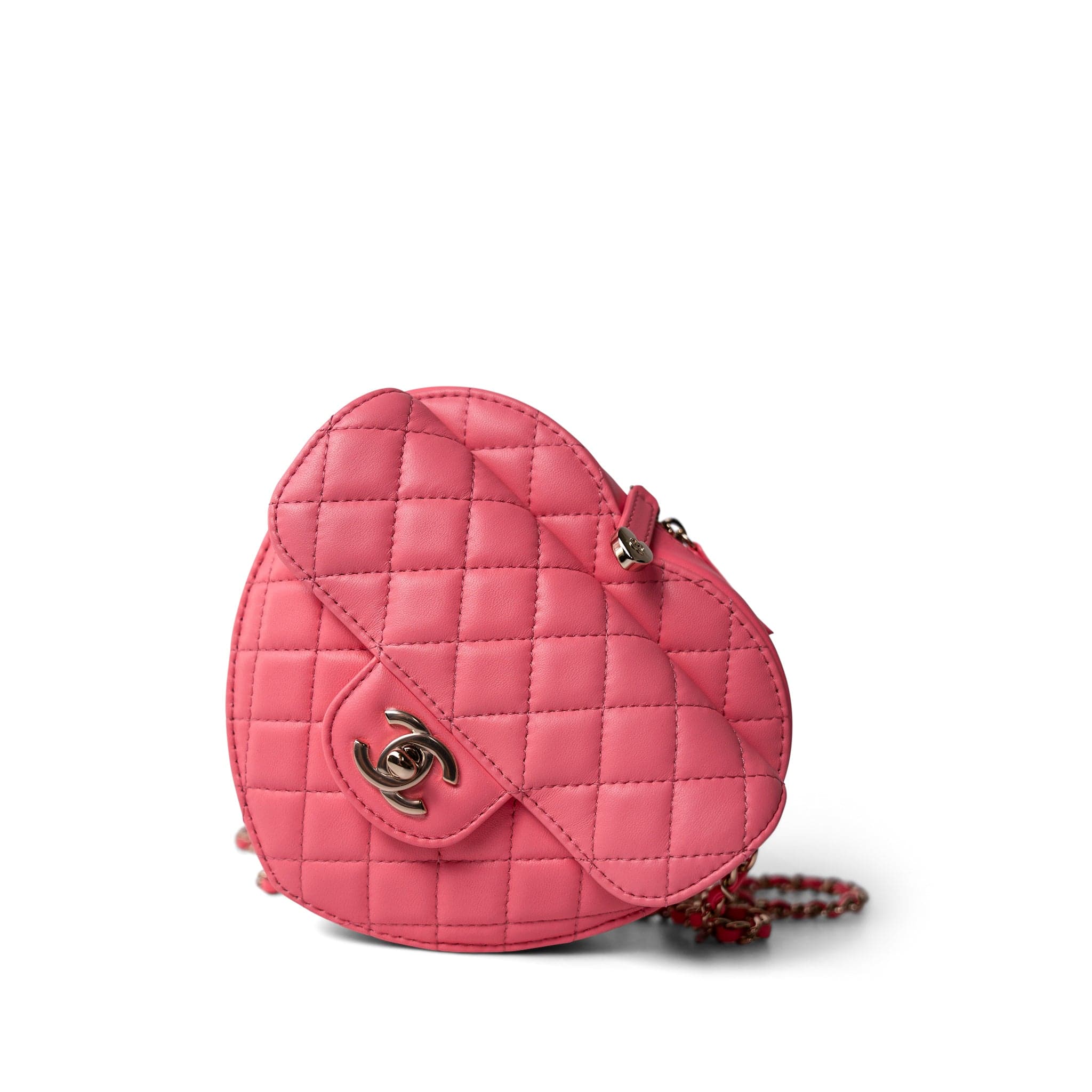 CHANEL Handbag Seasonal / Pink 22S Pink Lambskin Quilted Large Heart Bag Light Gold Hardware - Redeluxe