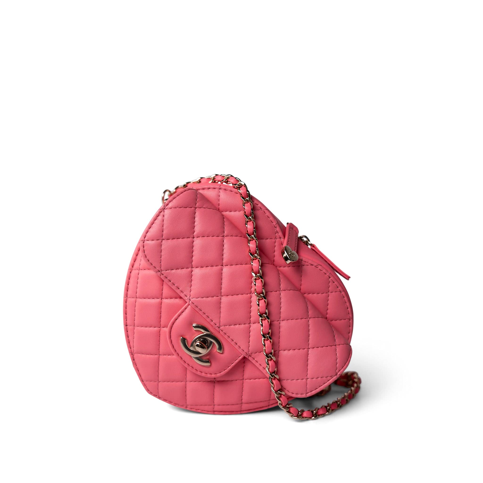 CHANEL Handbag Seasonal / Pink 22S Pink Lambskin Quilted Large Heart Bag Light Gold Hardware - Redeluxe