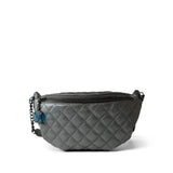 CHANEL Handbag Silver Metallic Calfskin Quilted Banane Waist Bag Bumbag Ruthenium Hardware - Redeluxe