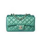 CHANEL Handbag Single flap / Green 22A Iridescent Green Lambskin Quilted Mini Rectangular Single Flap Light Gold Hardware - Redeluxe