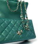 CHANEL Handbag Single flap / Green 22A Iridescent Green Lambskin Quilted Mini Rectangular Single Flap Light Gold Hardware - Redeluxe