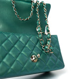 CHANEL Handbag Single flap / Green 22A Iridescent Green Lambskin Quilted Mini Rectangular Single Flap Light Gold Hardware - Redeluxe