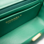 CHANEL Handbag Single flap / Green 22A Iridescent Green Lambskin Quilted Mini Rectangular Single Flap Light Gold Hardware - Redeluxe