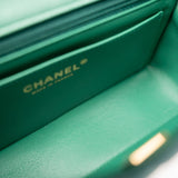 CHANEL Handbag Single flap / Green 22A Iridescent Green Lambskin Quilted Mini Rectangular Single Flap Light Gold Hardware - Redeluxe