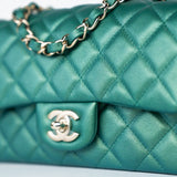 CHANEL Handbag Single flap / Green 22A Iridescent Green Lambskin Quilted Mini Rectangular Single Flap Light Gold Hardware - Redeluxe