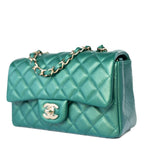 CHANEL Handbag Single flap / Green 22A Iridescent Green Lambskin Quilted Mini Rectangular Single Flap Light Gold Hardware - Redeluxe