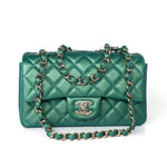 CHANEL Handbag Single flap / Green 22A Iridescent Green Lambskin Quilted Mini Rectangular Single Flap Light Gold Hardware - Redeluxe