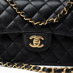 CHANEL Handbag Small Black Caviar Quilted Classic Flap Gold Hardware - Redeluxe