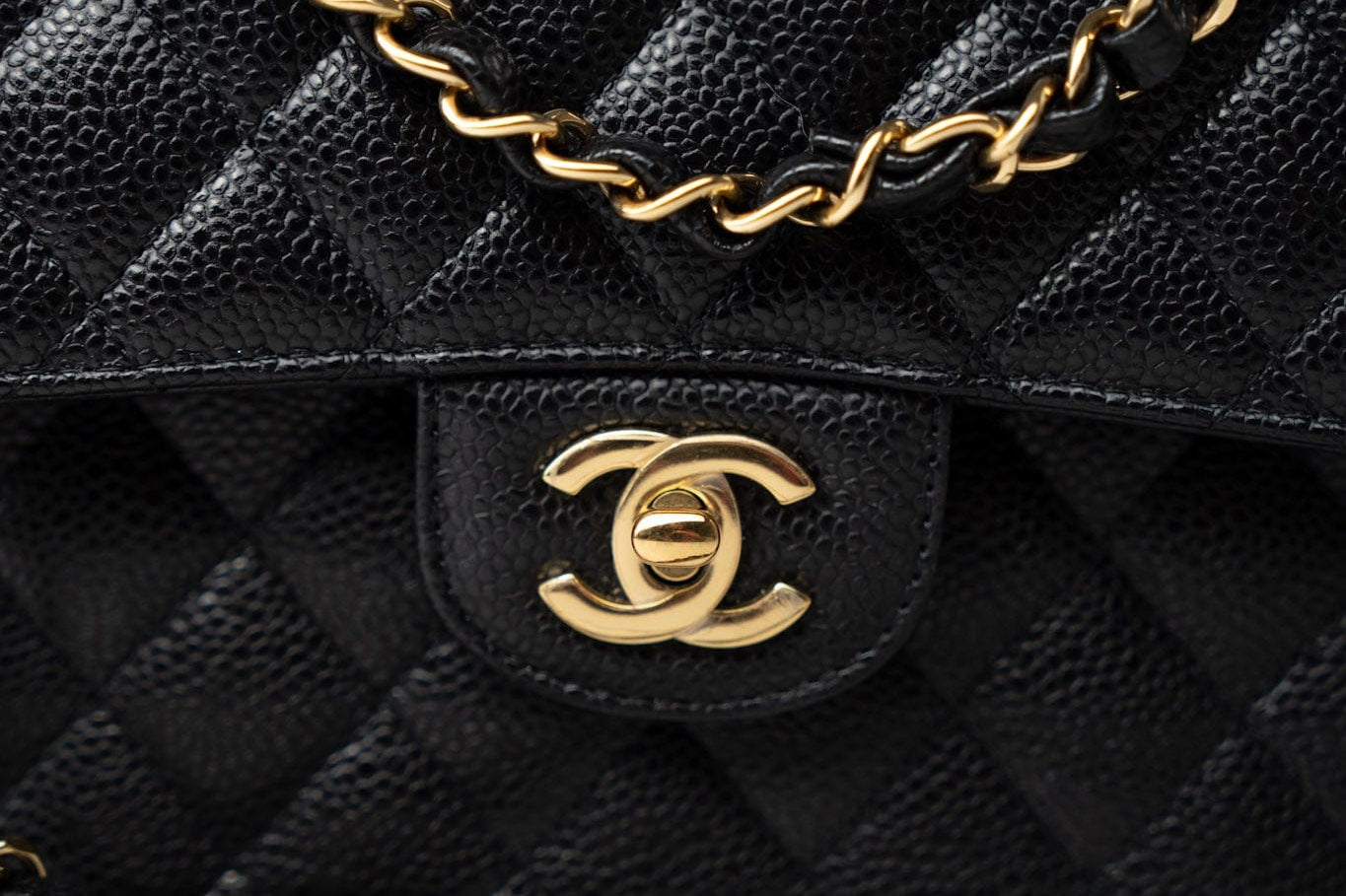 CHANEL Handbag Small Black Caviar Quilted Classic Flap Gold Hardware - Redeluxe