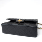 CHANEL Handbag Small Black Caviar Quilted Classic Flap Gold Hardware - Redeluxe