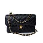 CHANEL Handbag Small Black Caviar Quilted Classic Flap Gold Hardware - Redeluxe