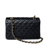 CHANEL Handbag Small Black Caviar Quilted Classic Flap Gold Hardware - Redeluxe