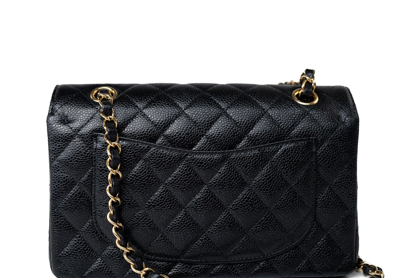 CHANEL Handbag Small Black Caviar Quilted Classic Flap Gold Hardware - Redeluxe