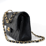 CHANEL Handbag Small Black Caviar Quilted Classic Flap Gold Hardware - Redeluxe