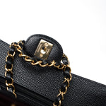 CHANEL Handbag Small Black Caviar Quilted Classic Flap Gold Hardware - Redeluxe