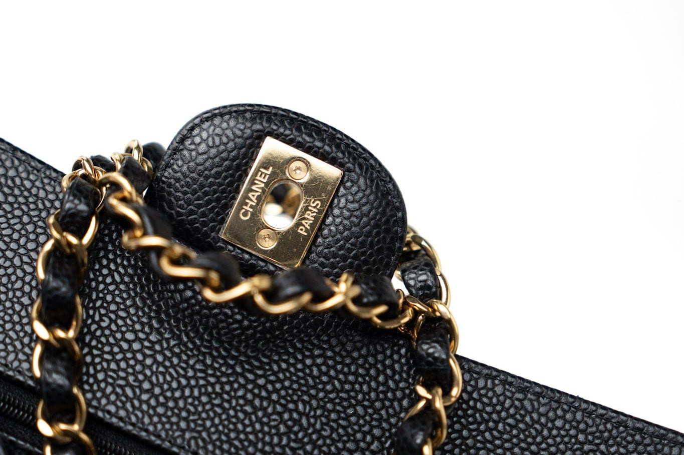 CHANEL Handbag Small Black Caviar Quilted Classic Flap Gold Hardware - Redeluxe