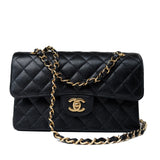 CHANEL Handbag Small Black Caviar Quilted Classic Flap Gold Hardware - Redeluxe