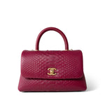 CHANEL Handbag Small / Old Mini Burgundy Python Coco Handle Aged Gold Hardware - Redeluxe