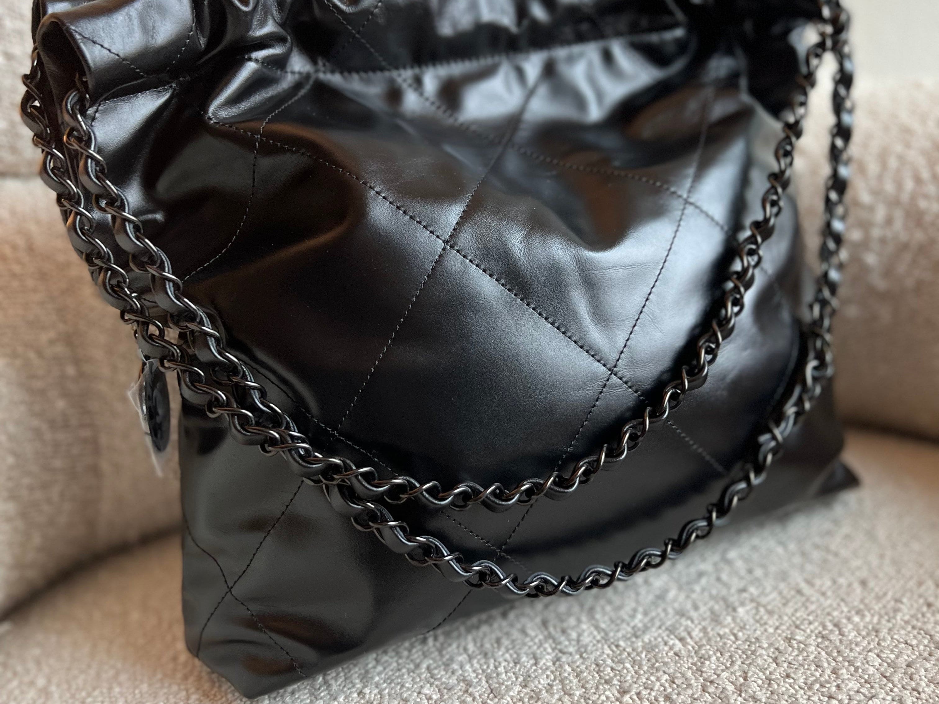 Buy CHANEL Small 22 Bag SO Black Calfskin Black Hardware | REDELUXE