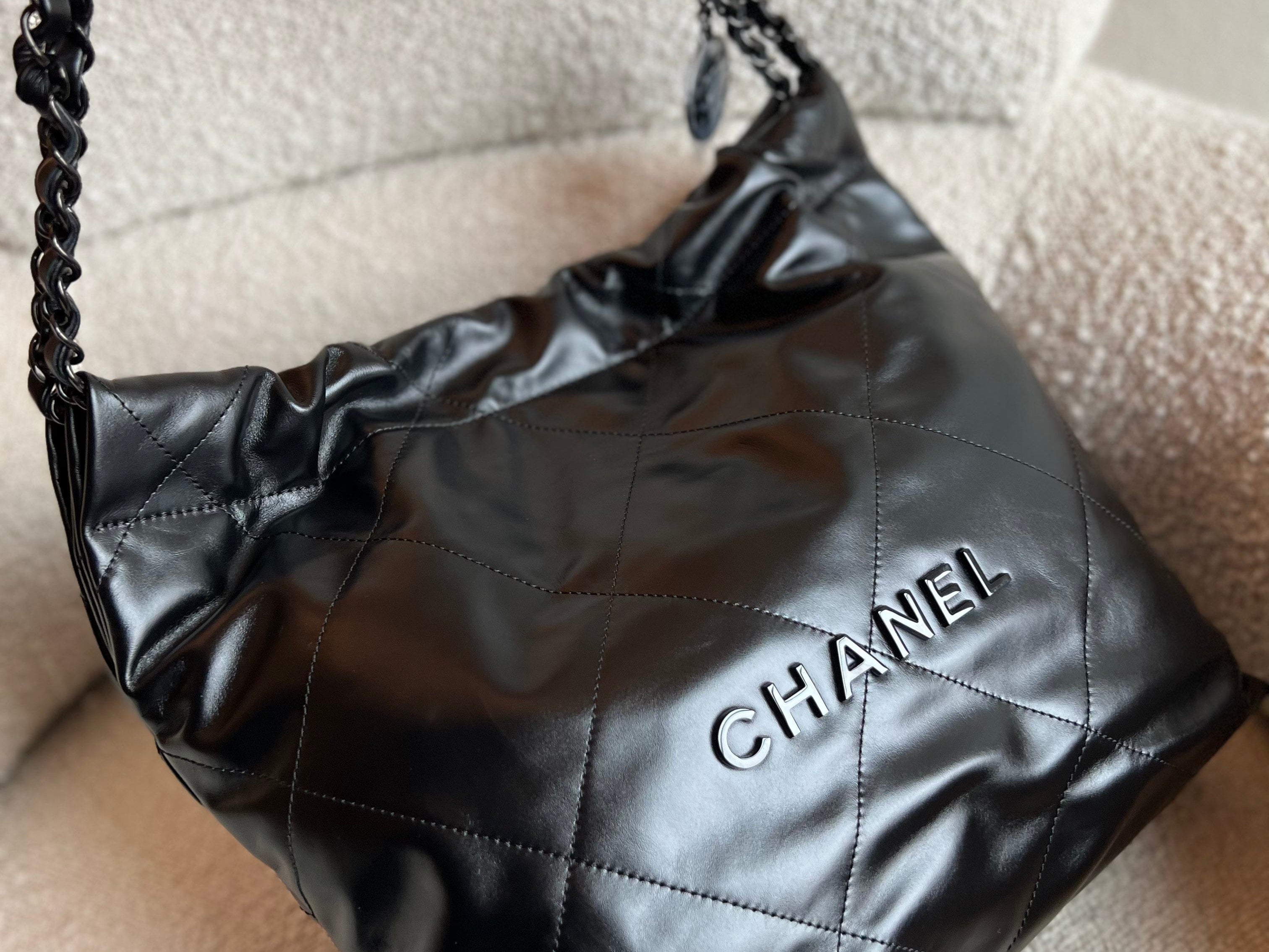 Buy CHANEL Small 22 Bag SO Black Calfskin Black Hardware | REDELUXE