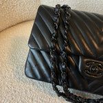 CHANEL Handbag So Black Lambskin Chevron Medium Classic Flap - Redeluxe