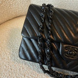 CHANEL Handbag So Black Lambskin Chevron Medium Classic Flap - Redeluxe