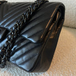 CHANEL Handbag So Black Lambskin Chevron Medium Classic Flap - Redeluxe