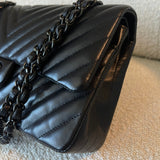 CHANEL Handbag So Black Lambskin Chevron Medium Classic Flap - Redeluxe