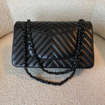 CHANEL Handbag So Black Lambskin Chevron Medium Classic Flap - Redeluxe