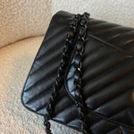 CHANEL Handbag So Black Lambskin Chevron Medium Classic Flap - Redeluxe