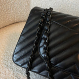 CHANEL Handbag So Black Lambskin Chevron Medium Classic Flap - Redeluxe