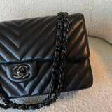 CHANEL Handbag So Black Lambskin Chevron Medium Classic Flap - Redeluxe