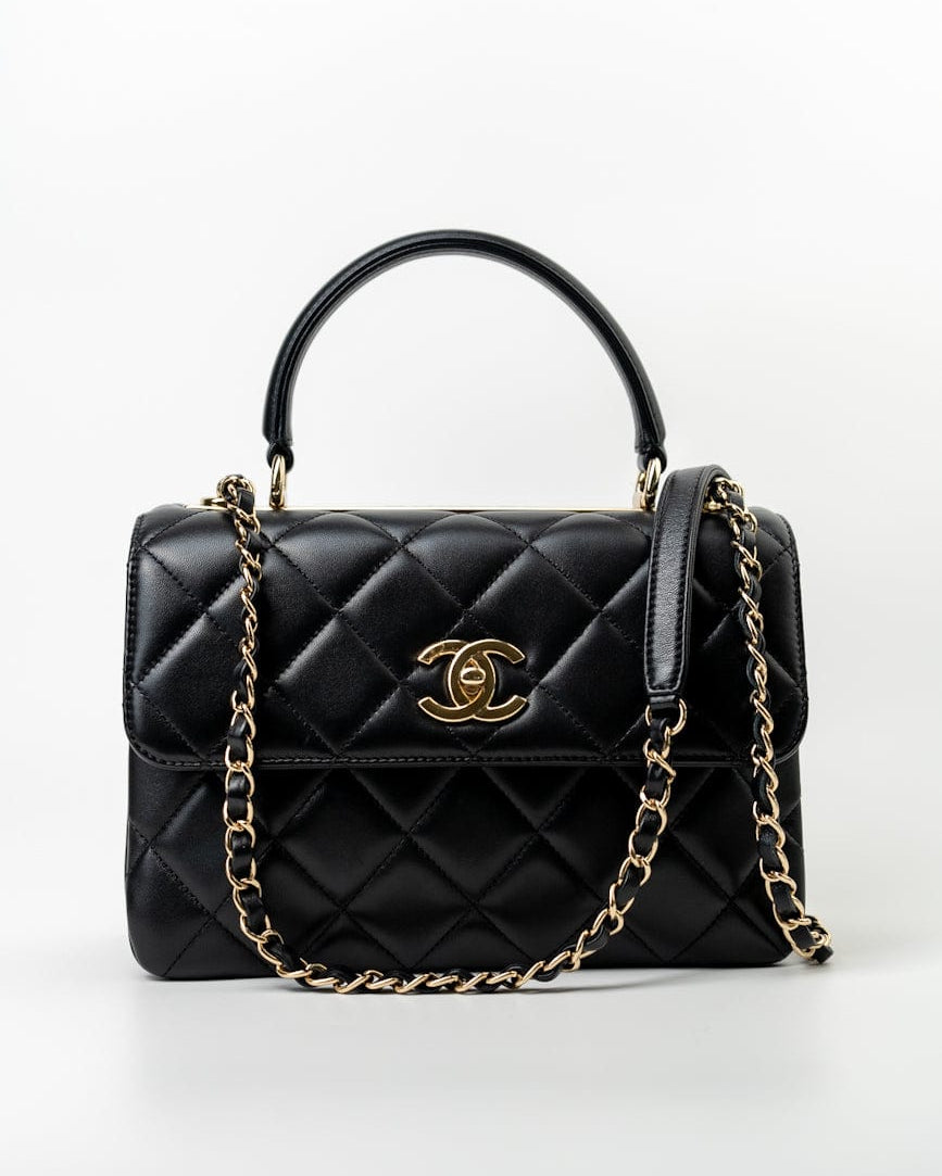 CHANEL Handbag Trendy CC Black Lambskin Black Lambskin Quilted Small Light Gold Hardware - Redeluxe