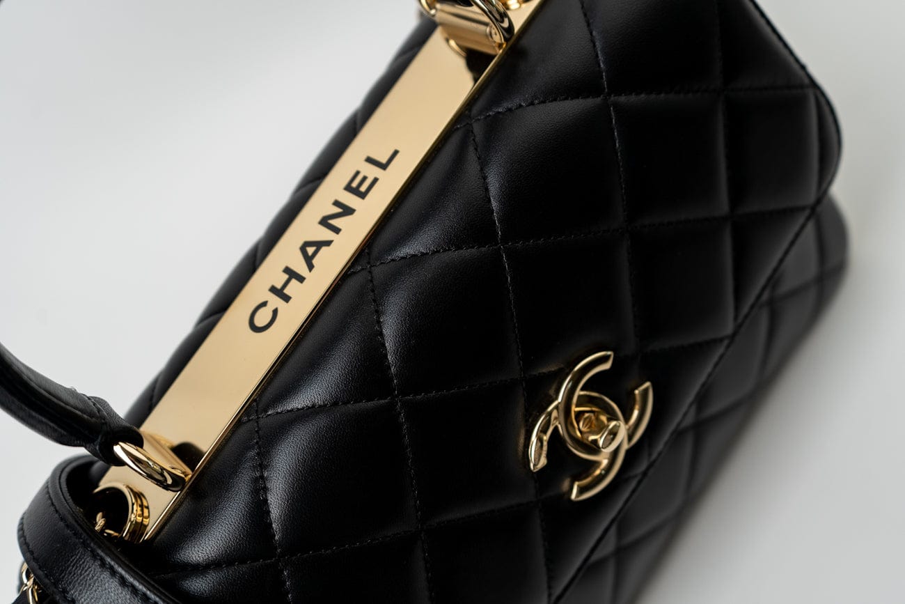 CHANEL Handbag Trendy CC Black Lambskin Black Lambskin Quilted Small Light Gold Hardware - Redeluxe