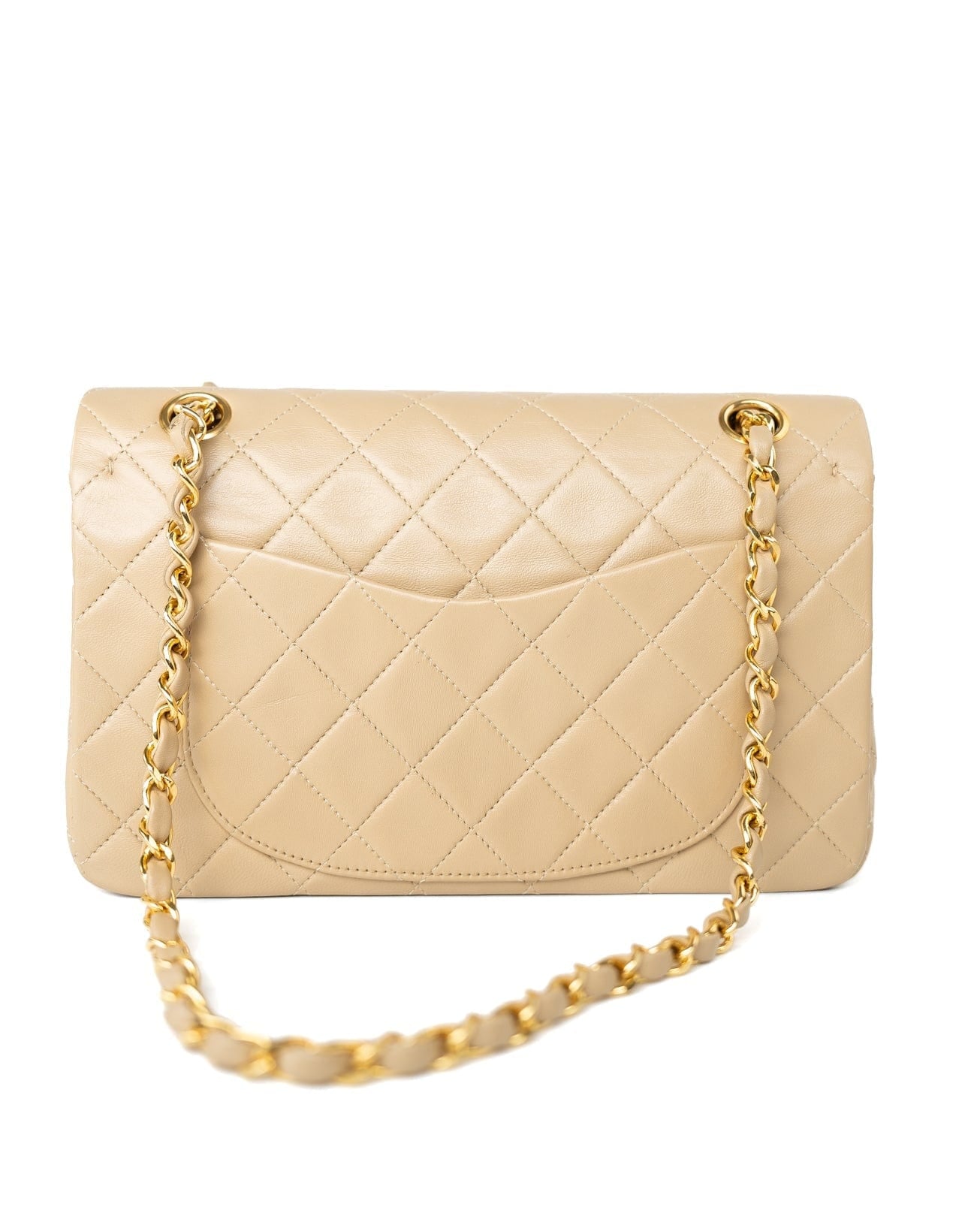 CHANEL Handbag Vintage Beige Lambskin Quilted Classic Flap Small Gold Hardware - Redeluxe