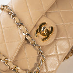 CHANEL Handbag Vintage Beige Mini Square Lambskin Quilted GHW - Redeluxe