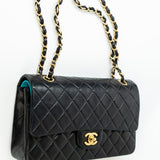 CHANEL Handbag Vintage Black / Turquoise Lambskin Quilted Classic Flap Medium AGHW - Redeluxe