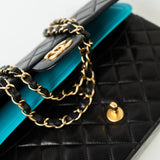 CHANEL Handbag Vintage Black / Turquoise Lambskin Quilted Classic Flap Medium AGHW - Redeluxe