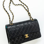 CHANEL Handbag Vintage Black / Turquoise Lambskin Quilted Classic Flap Medium AGHW - Redeluxe