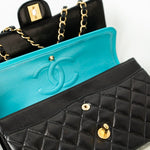 CHANEL Handbag Vintage Black / Turquoise Lambskin Quilted Classic Flap Medium AGHW - Redeluxe